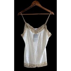 No Boundries Satin Crinkle Cami  Large Y2K Cream Sequin Lace Trim Coquette NWT